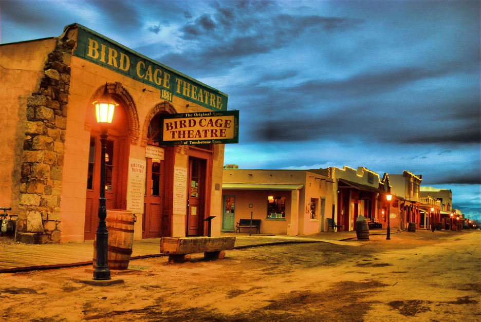 The Bird Cage Theatre at dusk